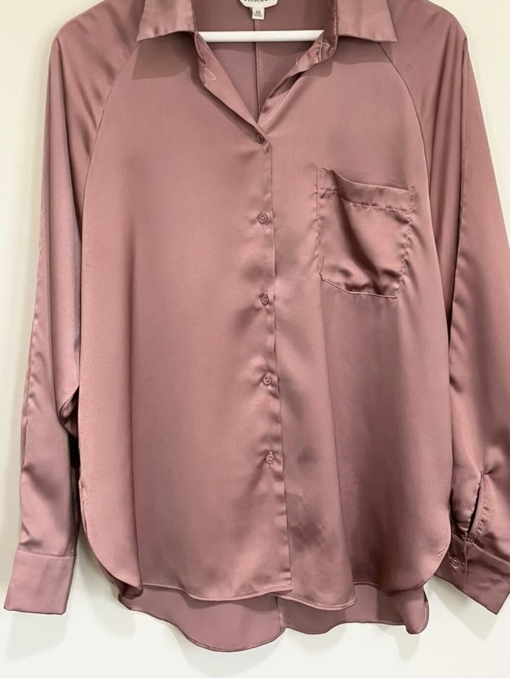 &Merci Mauve Satin Button Down Blouse Long Sleeve Top Medium